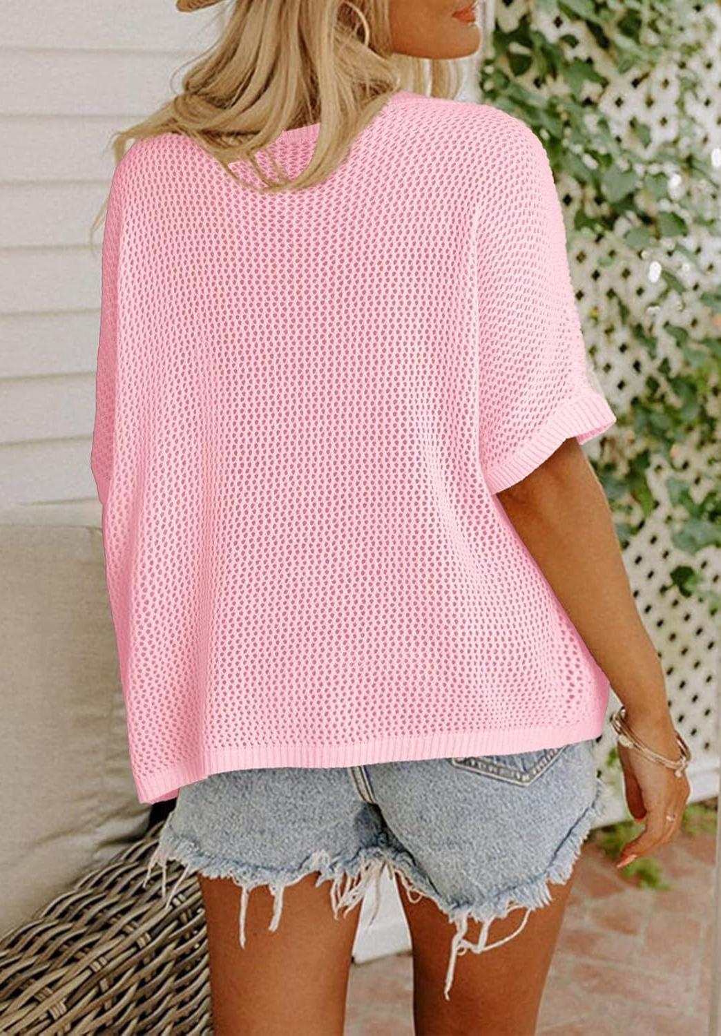 ⏰Hot Sale-Womens Floral Cute Tops Short Sleeve Crochet Cover Ups Lightweight Pullover
