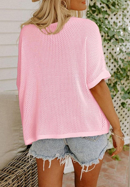 ⏰Hot Sale-Womens Floral Cute Tops Short Sleeve Crochet Cover Ups Lightweight Pullover