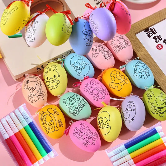 6/12/24PCS DIY Painting Easter Eggs with 6-24pcs Paint Pen Doodle Kit Easter Egg Coloring Craft Kit for Easter Party Gift Bag Fi