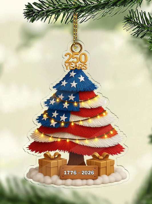 Retro Patriotic Christmas 1776–2026 250th Anniversary Christmas Tree Ornament